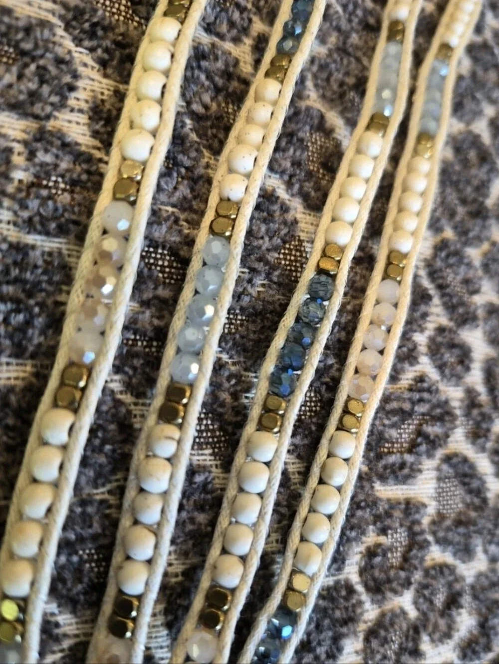 Liv Thai Boho Blue, Cream, Gold, & Gray Hues Faceted Bead Wrap Bracelet